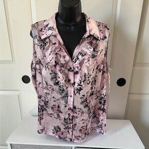 Floral Ruffle Sleeveless Blouse - Pink and Black